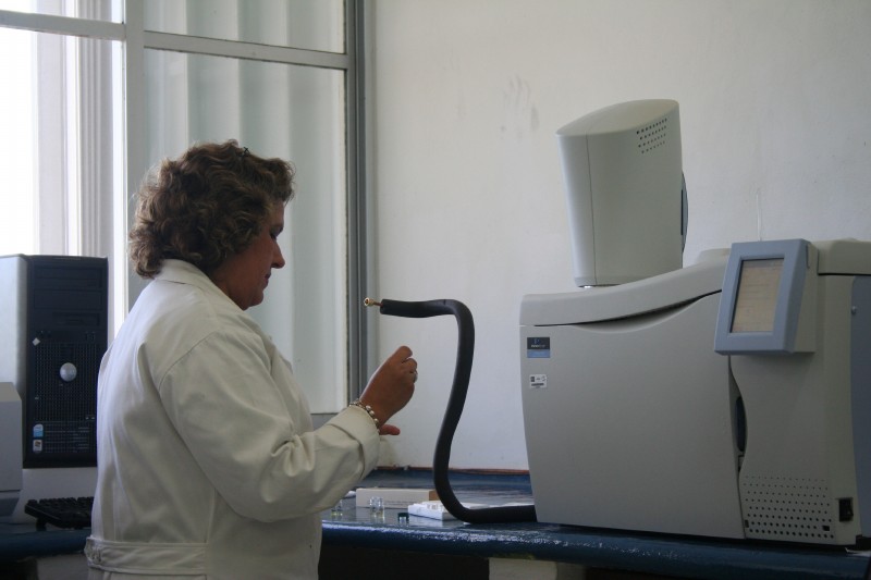 Elsa en el cromatografo de gases